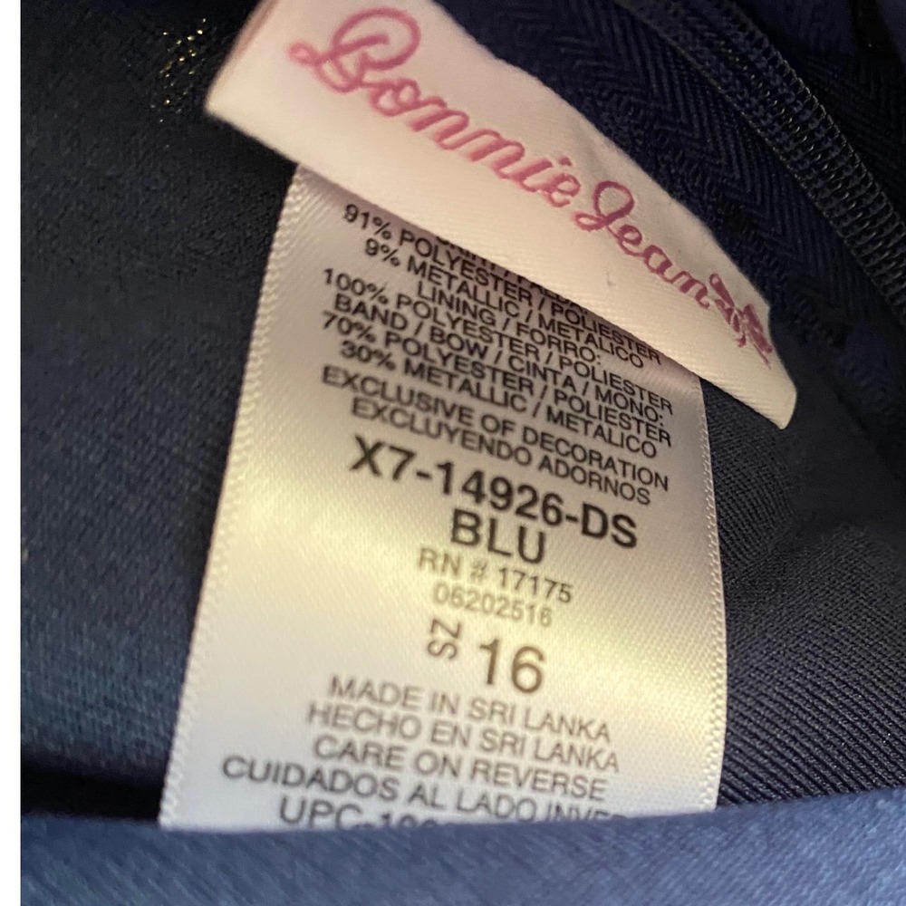 Bonnie Jean Girls 16 Navy Blue Gold Plaid Metallic Party Dress Bow Holiday - Picture 2 of 10